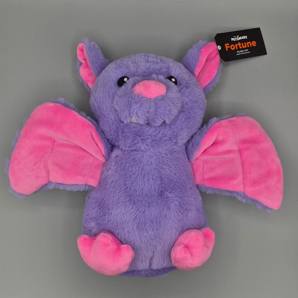 PetSmart Fortune Purple Pink Bat Plush Dog Toy Halloween Squeaker NWT